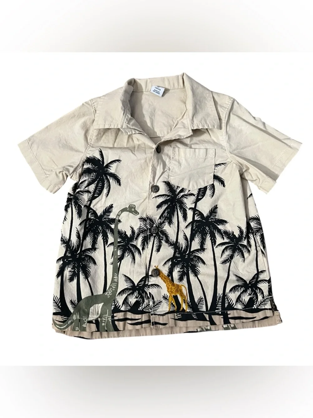 Old Navy Boy Button Down Camp Shirt Dinosaur Palm Tree Safari Jungle Top Size 2T